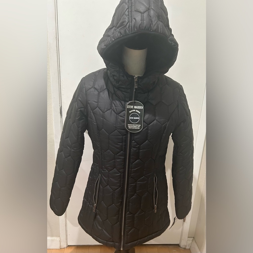Steve Madden Black Quilted glacier Women's zip up Jacket size s NWT